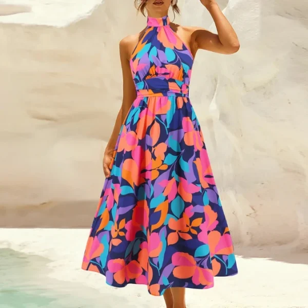 High Quality Women's holiday dress  resort wear halter Color block maxi women's dress Order Small MOQ - Image 5