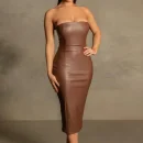 High Quality Polyester Women's dress PU Strapless off shoulder kneelength dress Order Small MOQ