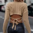 High Quality leather women wool and blends crop top drawstring open back women's top Order Small MOQ