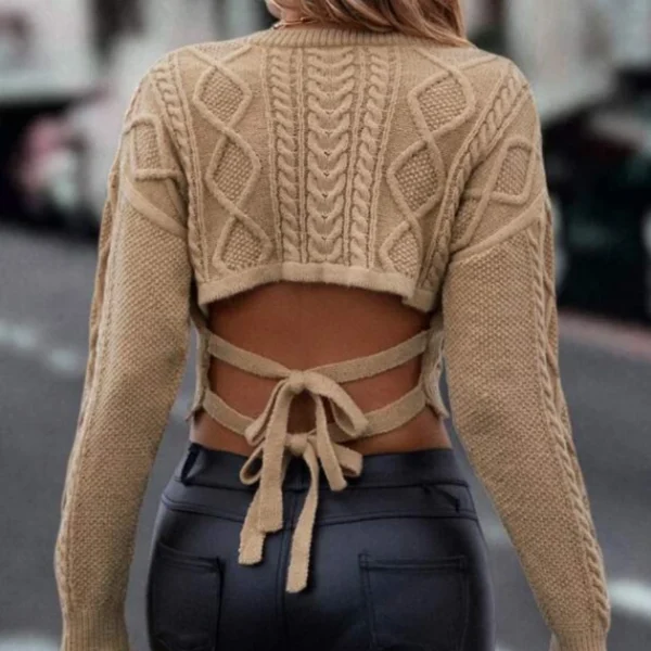High Quality leather women wool and blends crop top drawstring open back women's top Order Small MOQ - Image 4