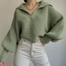High Quality Casual Women's Sweaters oversize long sleeve Lapel pullover women's top Order Small MOQ
