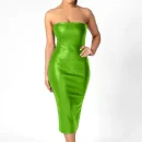 High Quality Polyester Women's dress PU Strapless off shoulder kneelength dress Order Small MOQ