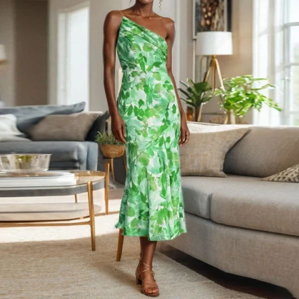 High Quality Digital printing Casual Dresses Subtropical print One-Shoulder women's dress Order Small MOQ - Image 4