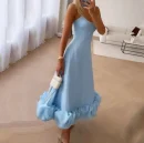 High Quality Women's holiday dress Solid color dress with large halter skirtwomen's dress Order Small MOQ