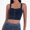 High Quality Yoga top denim crop top button sportswear Sports Bra Women's workout vests Order Small MOQ