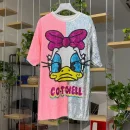 High Quality Women's holiday party sequin detail Cartoon pattern oversize women's shirt Order Small MOQ