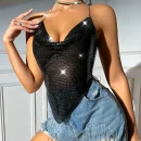 High Quality Women's holiday clothes Party top Metal chain glisten Rhinestone women's top Order Small MOQ
