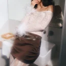 High Quality Women Clothing organic cotton lace off shoulder Feathered long sleeve top Order Small MOQ
