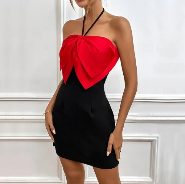 High Quality Y2K popular women's clothing Bow halter zipper mini dress women's dress Order Small MOQ - Image 2
