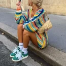 High Quality Casual Women's Sweaters minority Rainbow stripes long sleeve women's top Order Small MOQ