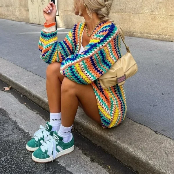 High Quality Casual Women's Sweaters minority Rainbow stripes long sleeve women's top Order Small MOQ