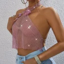 High Quality Women's holiday clothes Party top Metal chain glisten Rhinestone women's top Order Small MOQ