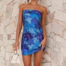 High Quality Digital printing Casual Dresses Subtropical print Strapless women's dress Order Small MOQ