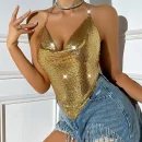 High Quality Women's holiday clothes Party top Metal chain glisten Rhinestone women's top Order Small MOQ