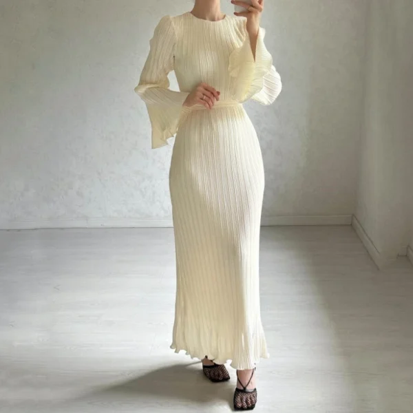 High Quality Casual Dresses-Shirt Dress maxi Round neck flared sleeves women's dress Order Small MOQ