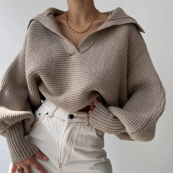 High Quality Casual Women's Sweaters oversize long sleeve Lapel pullover women's top Order Small MOQ - Image 3
