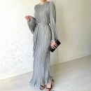 High Quality Casual Dresses-Shirt Dress maxi Round neck flared sleeves women's dress Order Small MOQ