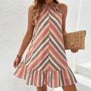 High Quality Digital printing Casual Dresses Striped Print ruffled  women's dress Order Small MOQ