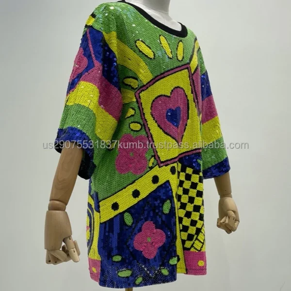 High Quality Women's holiday party sequin detail Creative pattern oversize women's shirt Order Small MOQ - Image 3