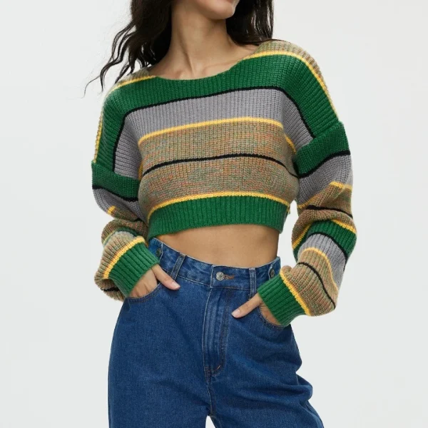 High Quality Casual Women's Sweaters  long sleeve Fashion Stripe matching women's top Order Small MOQ