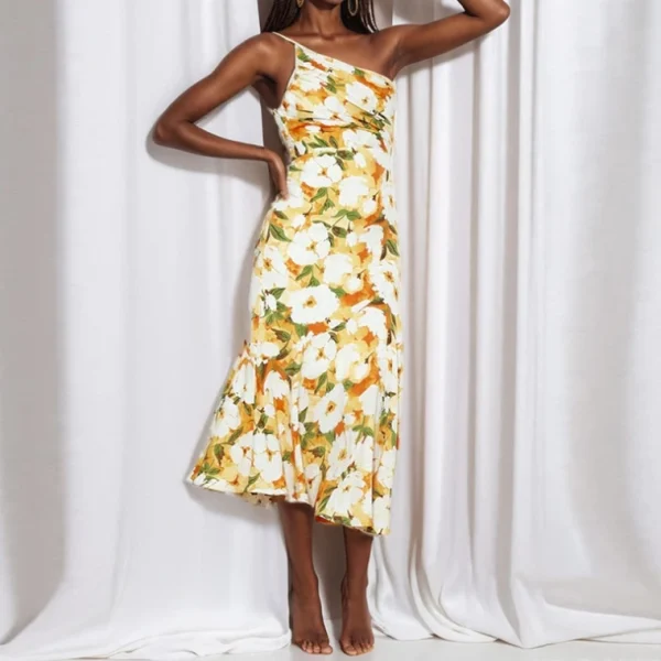 High Quality Digital printing Casual Dresses Subtropical print One-Shoulder women's dress Order Small MOQ - Image 5