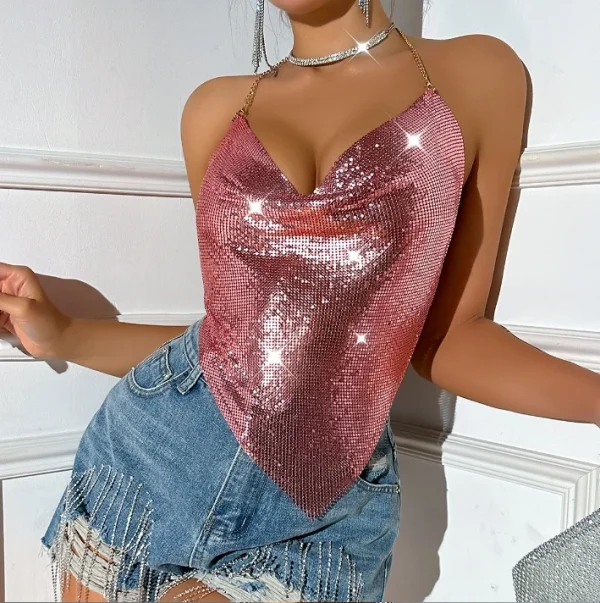 High Quality Women's holiday clothes Party top Metal chain glisten Rhinestone women's top Order Small MOQ - Image 4