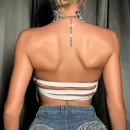 High Quality Women's holiday clothes Party top Metal chain glisten Rhinestone women's top Order Small MOQ