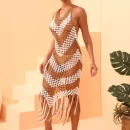 High Quality resort wear Rainbow Hand knitting tassel maxi ruffled dress women's dress Order Small MOQ