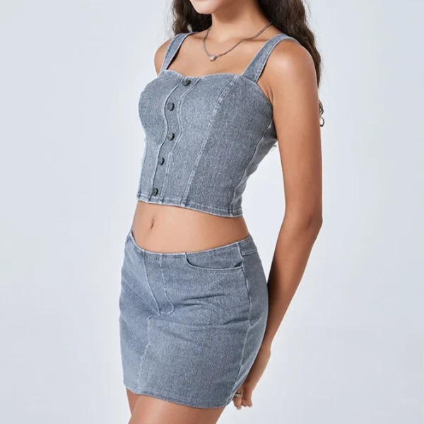 High Quality Yoga top denim crop top button sportswear Sports Bra Women's workout vests Order Small MOQ - Image 5