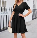 High Quality Casual Dresses-Shirt Dress ruffled mesh ruffled V Neck women's dress Order Small MOQ