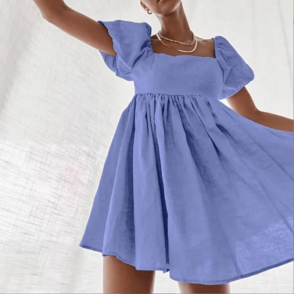 High Quality  Women Clothing organic cotton Square Neck Puff sleeve women's dress Order Small MOQ - Image 4