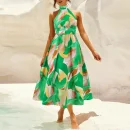 High Quality Women's holiday dress  resort wear halter Color block maxi women's dress Order Small MOQ