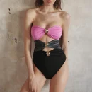 Sexy Striped Cut-Out One-Piece Swimsuit - High Waist Tummy Control Bathing Suit for Women
