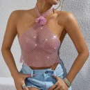 High Quality Women's holiday clothes Party top Metal chain glisten Rhinestone women's top Order Small MOQ