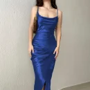 High Quality Polyester Women's dress Satin fold Spaghetti strap kneelength women's dress Order Small MOQ