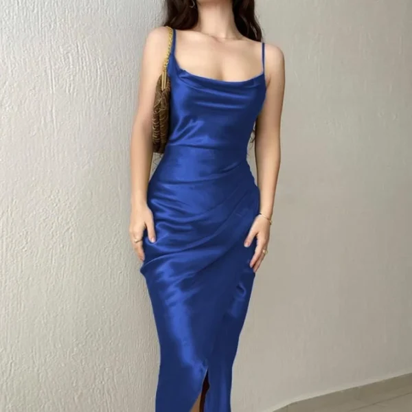 High Quality Polyester Women's dress Satin fold Spaghetti strap kneelength women's dress Order Small MOQ - Image 5