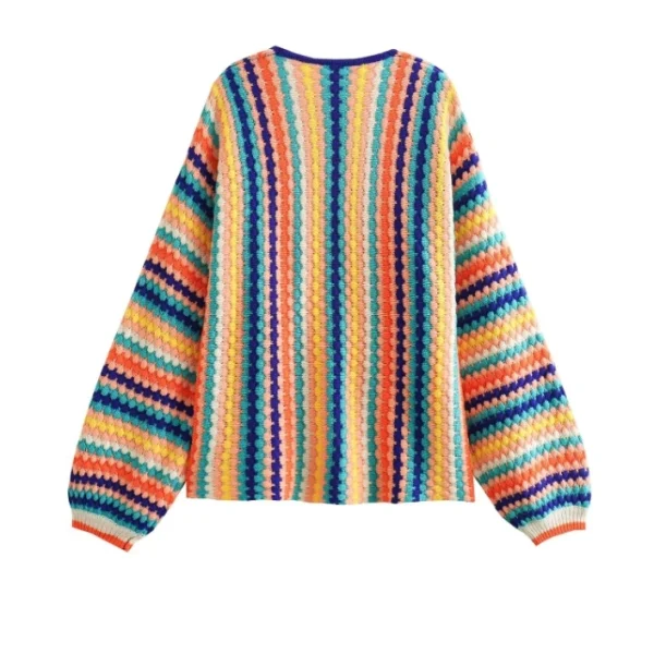High Quality Casual Women's Sweaters minority Rainbow stripes long sleeve women's top Order Small MOQ - Image 3