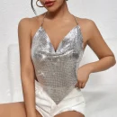 High Quality Women's holiday clothes Party top Metal chain glisten Rhinestone women's top Order Small MOQ
