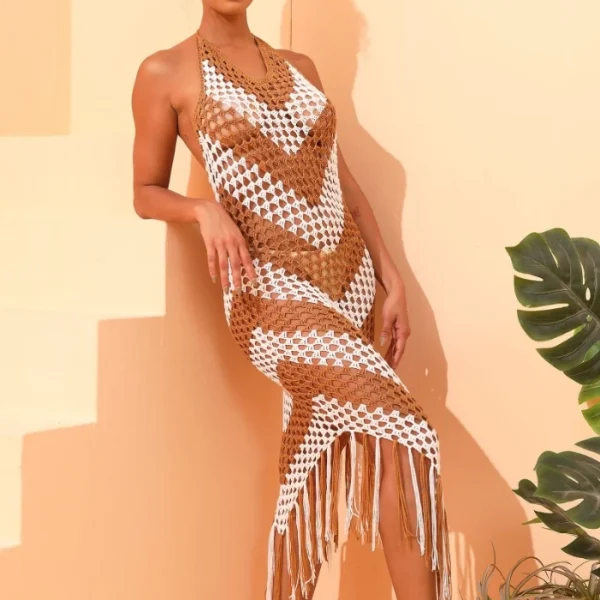 High Quality resort wear Rainbow Hand knitting tassel maxi ruffled dress women's dress Order Small MOQ - Image 6