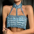 High Quality Women's holiday clothes Party top Metal chain glisten Rhinestone women's top Order Small MOQ
