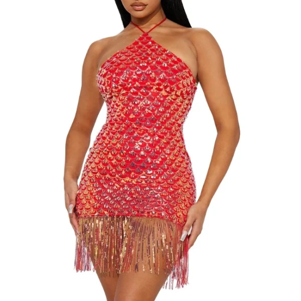 High Quality Women's holiday party dress sequin detail tassel bodyconwomen's dress Order Small MOQ