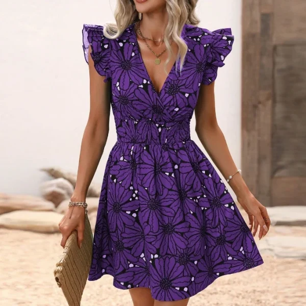High Quality Digital printing Casual Dresses Floral Print Deep V Neck women's dress Order Small MOQ - Image 2