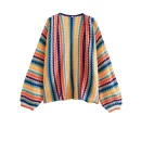 High Quality Casual Women's Sweaters minority Rainbow stripes long sleeve women's top Order Small MOQ