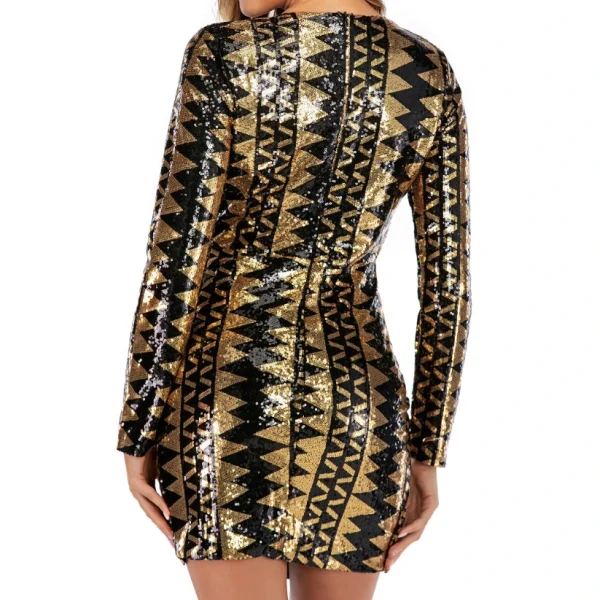 High Quality Women's holiday party dress sequin detail Geometric Deep V Neckwomen's dress Order Small MOQ - Image 5