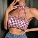 High Quality Women's holiday clothes Party top Metal chain glisten Rhinestone women's top Order Small MOQ