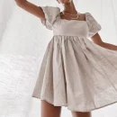 High Quality  Women Clothing organic cotton Square Neck Puff sleeve women's dress Order Small MOQ