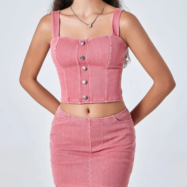 High Quality Yoga top denim crop top button sportswear Sports Bra Women's workout vests Order Small MOQ - Image 2