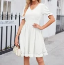 High Quality Casual Dresses-Shirt Dress ruffled mesh ruffled V Neck women's dress Order Small MOQ
