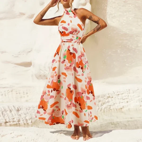High Quality Women's holiday dress  resort wear halter Color block maxi women's dress Order Small MOQ - Image 4