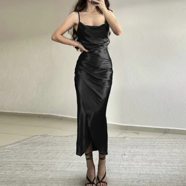 High Quality Polyester Women's dress Satin fold Spaghetti strap kneelength women's dress Order Small MOQ - Image 6